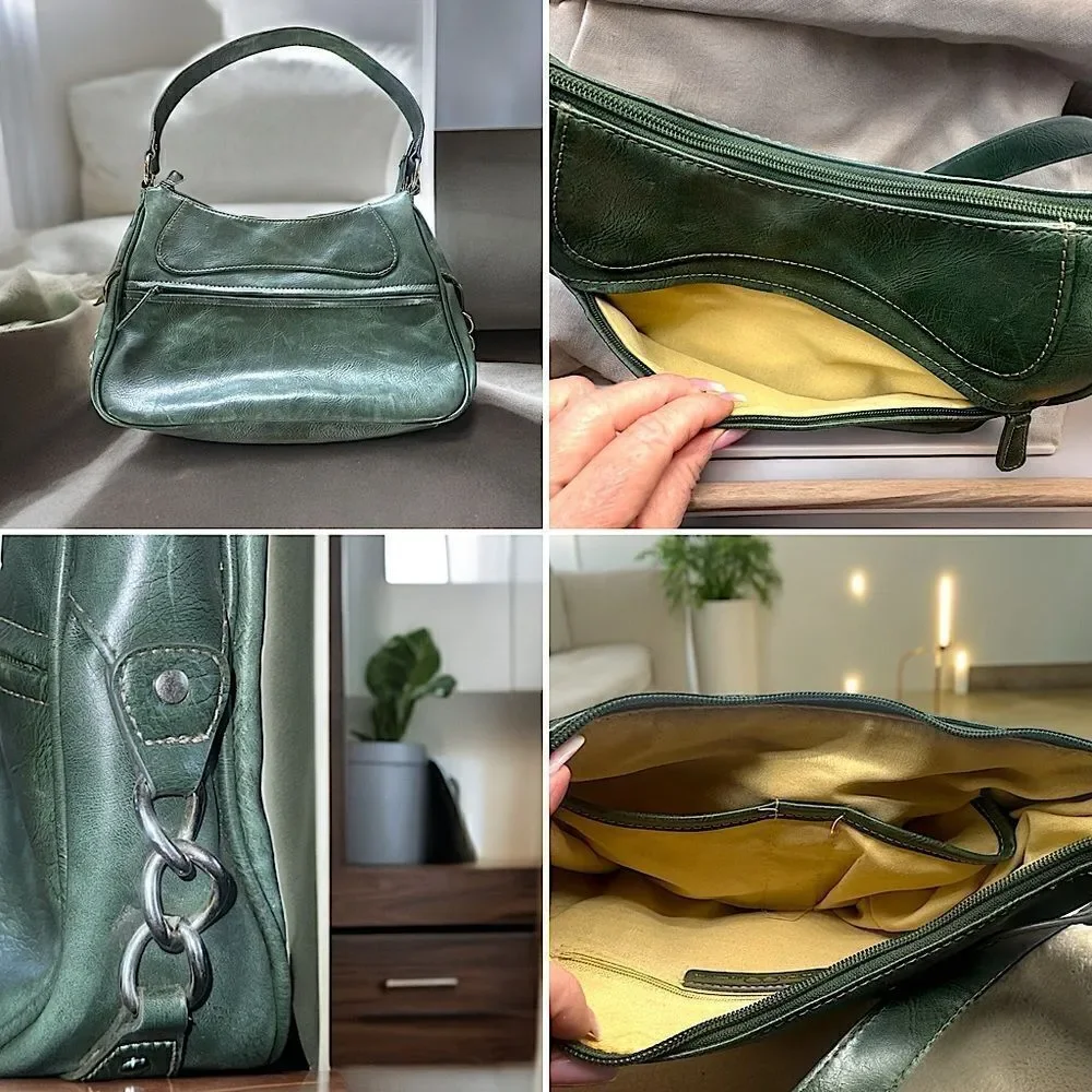 Nine & Co. Bags l Olive Green Purse, Satchel l Medium l Chain Accent l VGUC